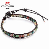 Vintage Leather Bracelets Matte Stone 1 Strands Wrap Boho Bangles
