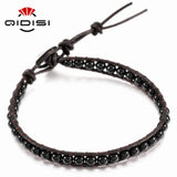 Vintage Leather Bracelets Matte Stone 1 Strands Wrap Boho Bangles