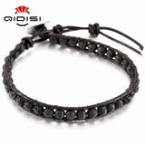 Vintage Leather Bracelets Matte Stone 1 Strands Wrap Boho Bangles