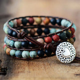 Vintage Leather Bracelets 6MM Matte Stone 3 Strands Wrap Bracelets Woven