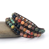 Vintage Leather Bracelets 6MM Matte Stone 3 Strands Wrap Bracelets Woven