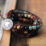 Vintage Leather Bracelets 6MM Matte Stone 3 Strands Wrap Bracelets Woven