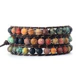 Vintage Leather Bracelets 6MM Matte Stone 3 Strands Wrap Bracelets Woven