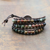 Vintage Leather Bracelets 6MM Matte Stone Wrap Bracelets Women