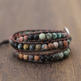 Vintage Leather Bracelets 6MM Matte Stone Wrap Bracelets Women