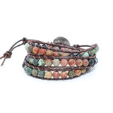 Vintage Leather Bracelets 6MM Matte Stone Wrap Bracelets Women