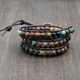Vintage Leather Bracelets 6MM Matte Stone Wrap Bracelets Women