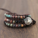 Vintage Leather Bracelets 6MM Matte Stone Wrap Bracelets Women