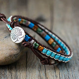Vintage Leather Bracelets Mix Natural Stones 2 Strands Wrap Bracelets