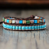 Vintage Leather Bracelets Mix Natural Stones 2 Strands Wrap Bracelets
