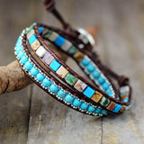 Vintage Leather Bracelets Mix Natural Stones 2 Strands Wrap Bracelets