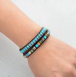 Vintage Leather Bracelets Mix Natural Stones 2 Strands Wrap Bracelets