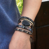 Vintage Leather Bracelets Natural Stone 5 Strands Wrap Bracelets