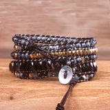 Vintage Leather Bracelets Natural Stone 5 Strands Wrap Bracelets