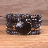 Vintage Leather Bracelets Natural Stone 5 Strands Wrap Bracelets