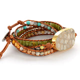 Vintage Leather Bracelets Chrysanthemum Stones Charm 5 Strands Wrap Bracelets