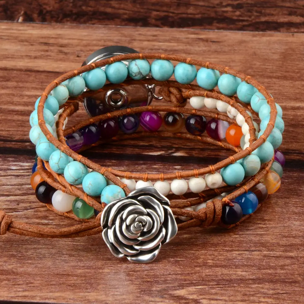 Vintage Leather Bracelet Matte Stone Wristband