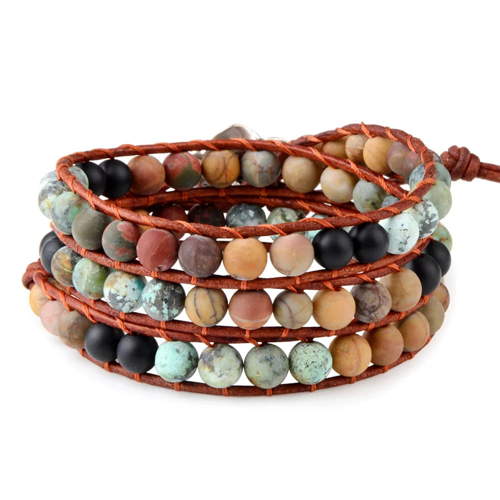 Vintage Leather Bracelet Matte Stone Wristband