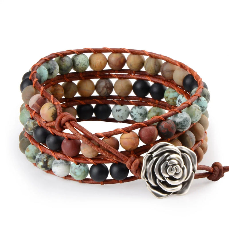 Vintage Leather Bracelet Matte Stone Wristband