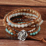 Vintage Leather Bracelet Matte Stone Wristband