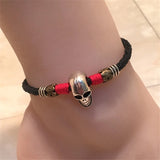 Vintage Leather Skull Anklet Beach Jewelry