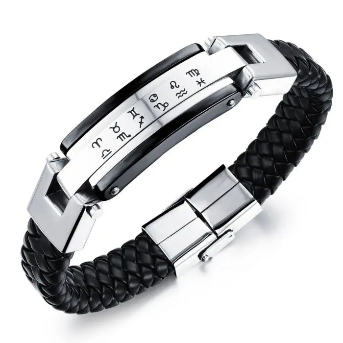 Vintage Leather Wrap Bracelet Knitted Bangle Black/Gold
