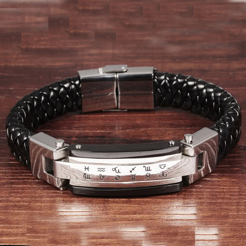 Vintage Leather Wrap Bracelet Knitted Bangle Black/Gold