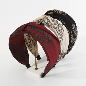Vintage Leaves Print Wide Headband Middle Knot Hair Jewelry