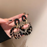 Vintage Leopard Print Geometric Circle Earrings