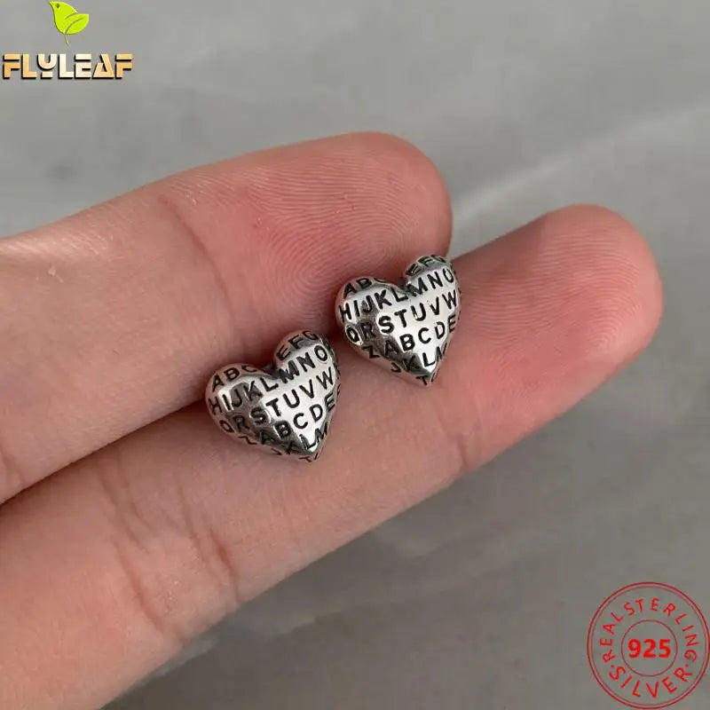 Vintage Heart Stud Earrings 925 Sterling Silver Fine Jewelry