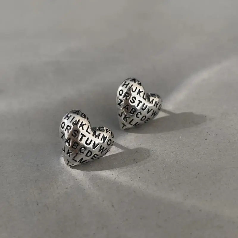 Vintage Heart Stud Earrings 925 Sterling Silver Fine Jewelry