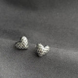 Vintage Heart Stud Earrings 925 Sterling Silver Fine Jewelry