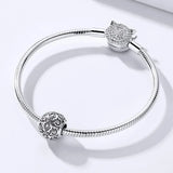Vintage Lily Flower Metal Beads 925 Sterling Silver Women Charm Bracelet