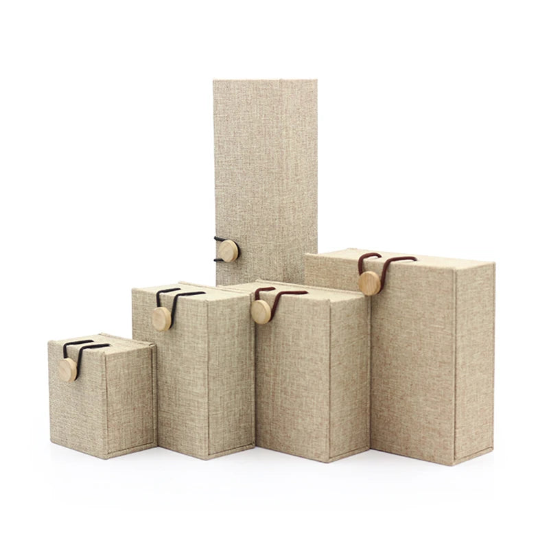 Vintage Linen Buckle Wooden Jewelry Boxes Ring Bracelet Pendant Packaging