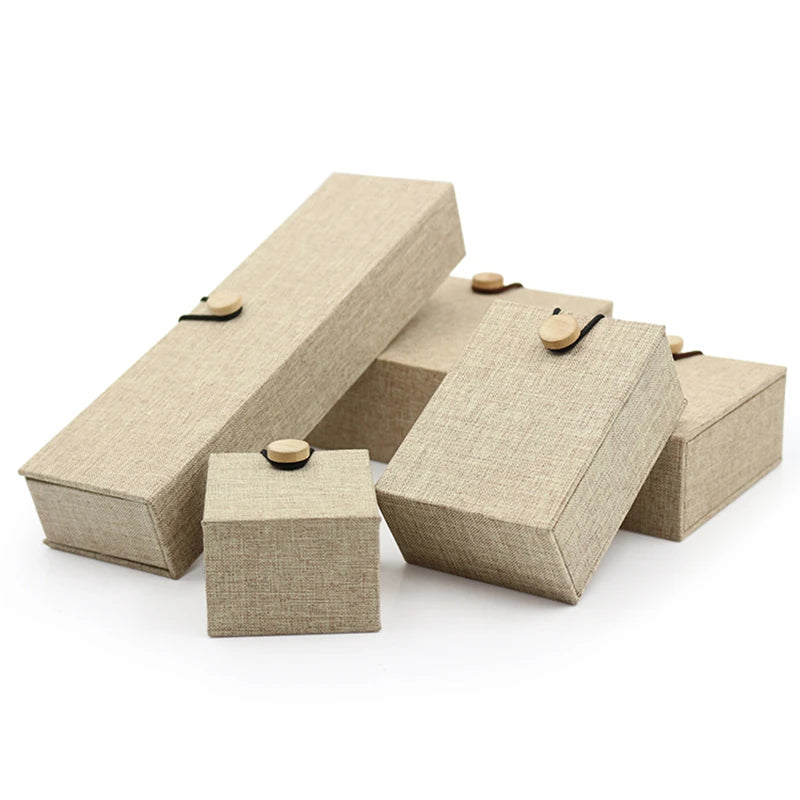 Vintage Linen Buckle Wooden Jewelry Boxes Ring Bracelet Pendant Packaging