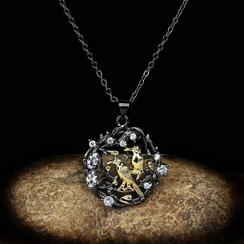 Vintage Bird Plum Blossom Zircon Necklace Short Vine Clavicle Chain
