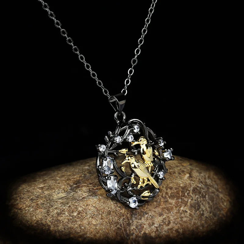 Vintage Bird Plum Blossom Zircon Necklace Short Vine Clavicle Chain