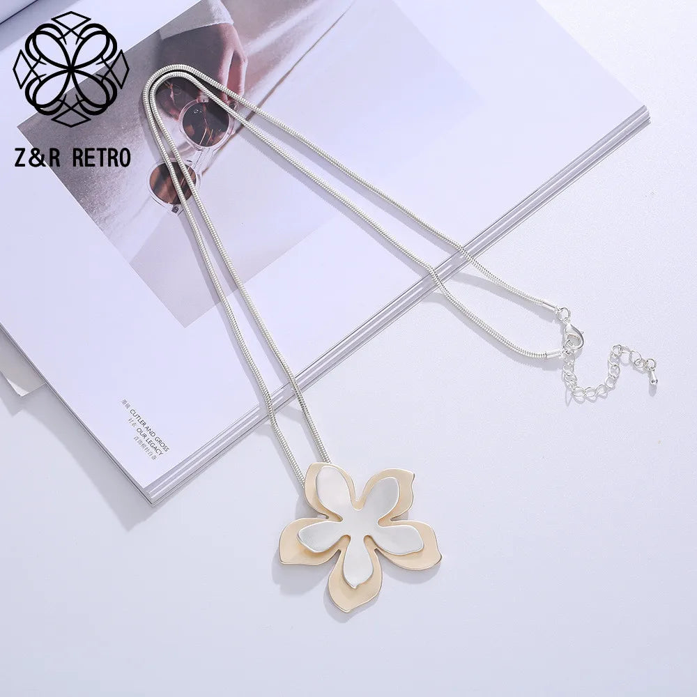 Vintage Long Chains Flower Collar Necklace for Women