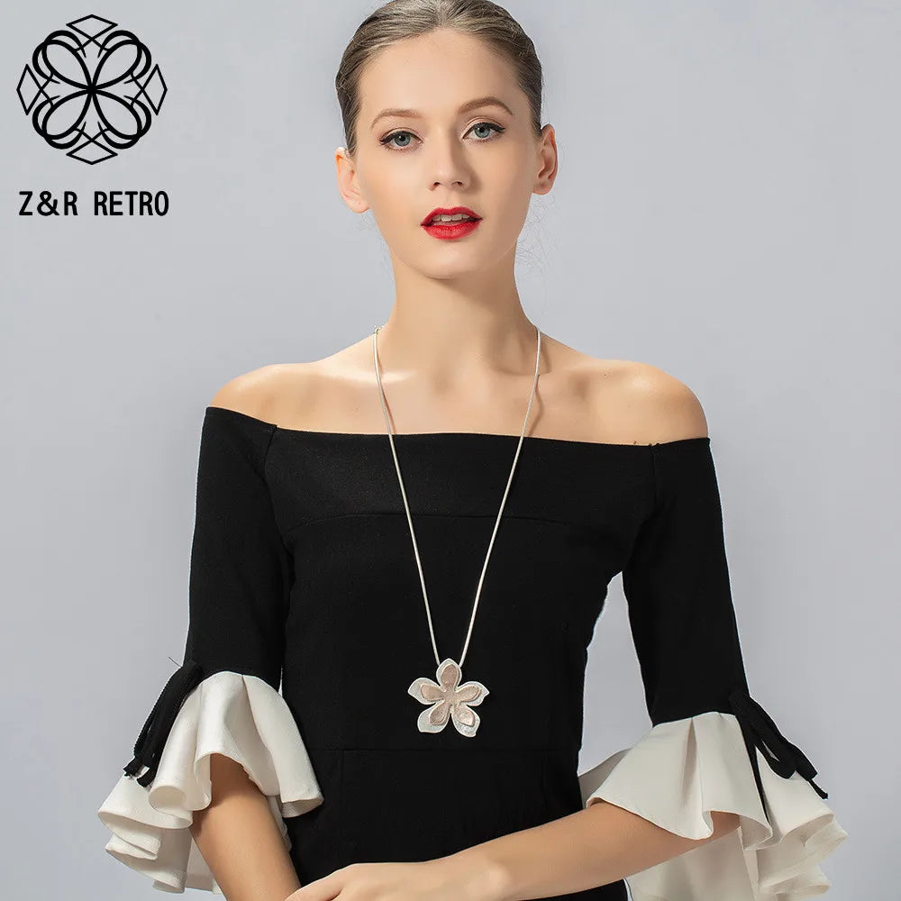 Vintage Long Chains Flower Collar Necklace for Women