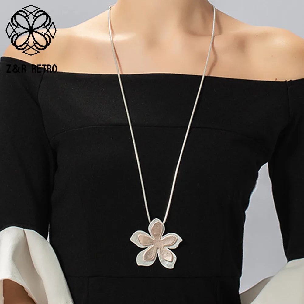 Vintage Long Chains Flower Collar Necklace for Women