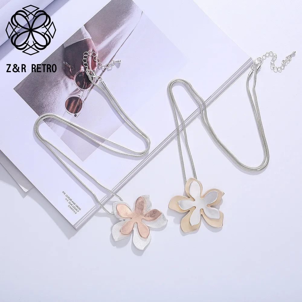 Vintage Long Chains Flower Collar Necklace for Women