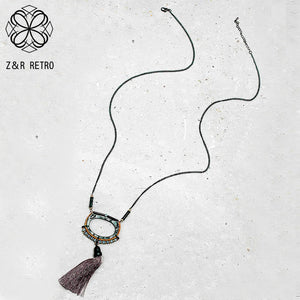 Vintage Long Chains Ethnic Tassel Pendant Necklace Unusual Goth