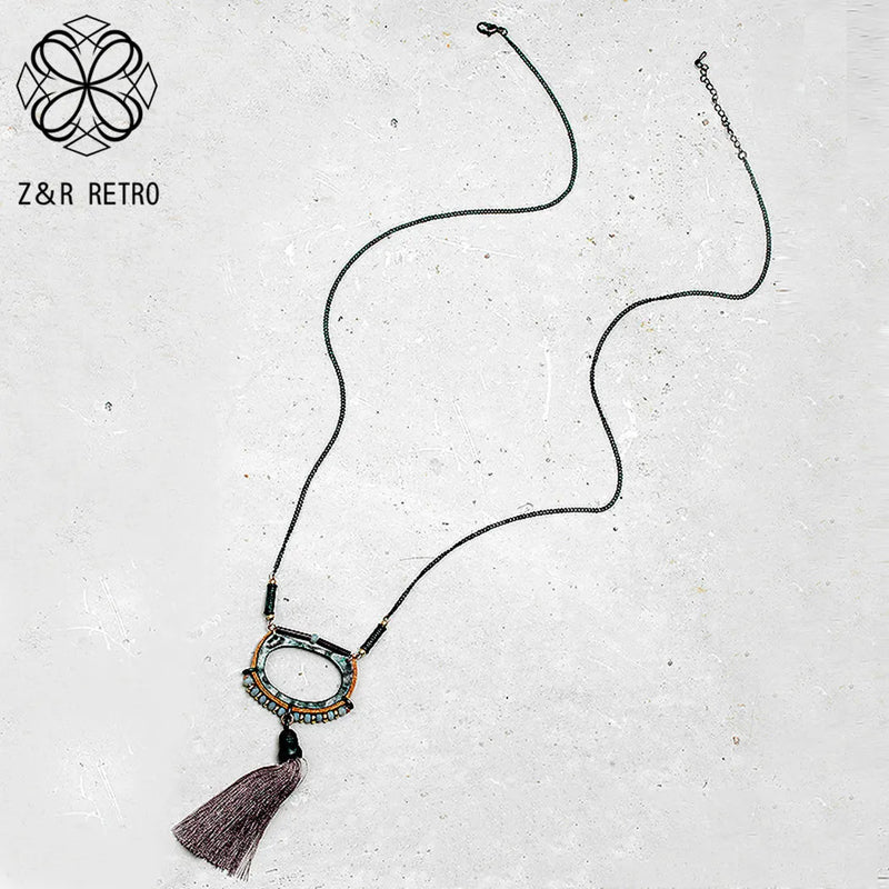 Vintage Long Chains Ethnic Tassel Pendant Necklace Unusual Goth