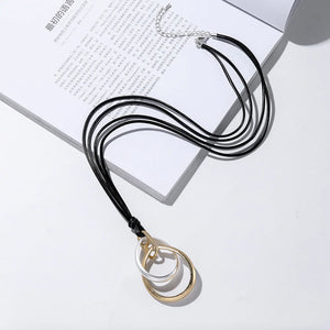Vintage Long Chains Circles Pendant Necklace Costume Jewelry Women