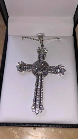 Vintage Cross Pendant Necklace 925 Sterling Silver AAAAA Zircon CZ