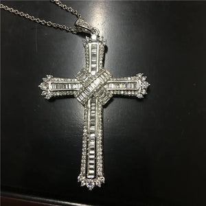 Vintage Cross Pendant Necklace 925 Sterling Silver AAAAA Zircon CZ