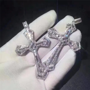 Vintage Diamond Cross Pendant 925 Sterling Silver Necklace For Women Men