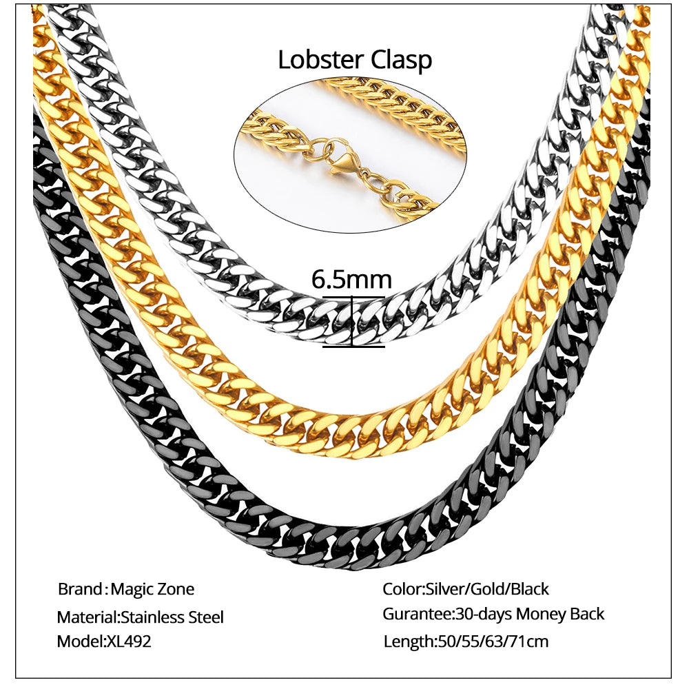 Vintage Long Chain Cuban Necklace Hiphop Stainless Steel Punk Collar