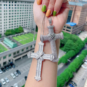 Vintage Lab Diamond Cross Pendant 925 Silver Necklace For Women
