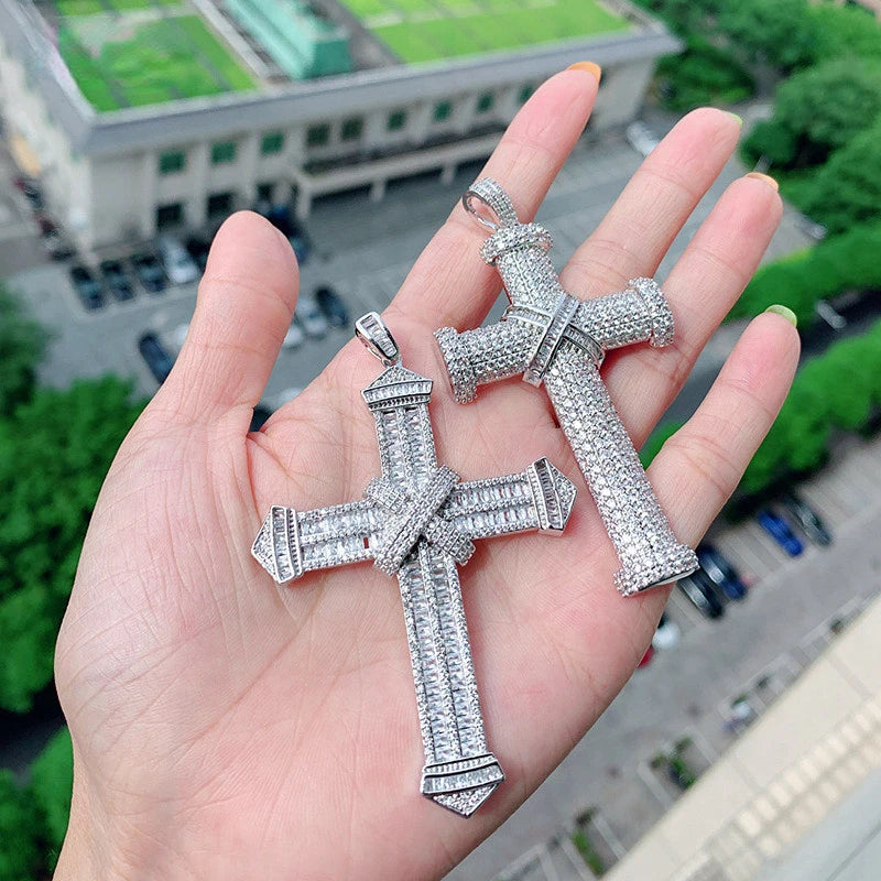 Vintage Lab Diamond Cross Pendant 925 Silver Necklace For Women